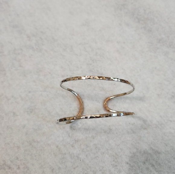 Hammered Cuff (Bracelet) Sterling Silver and 14K Rose Gold Filled - Picture 2 of 4